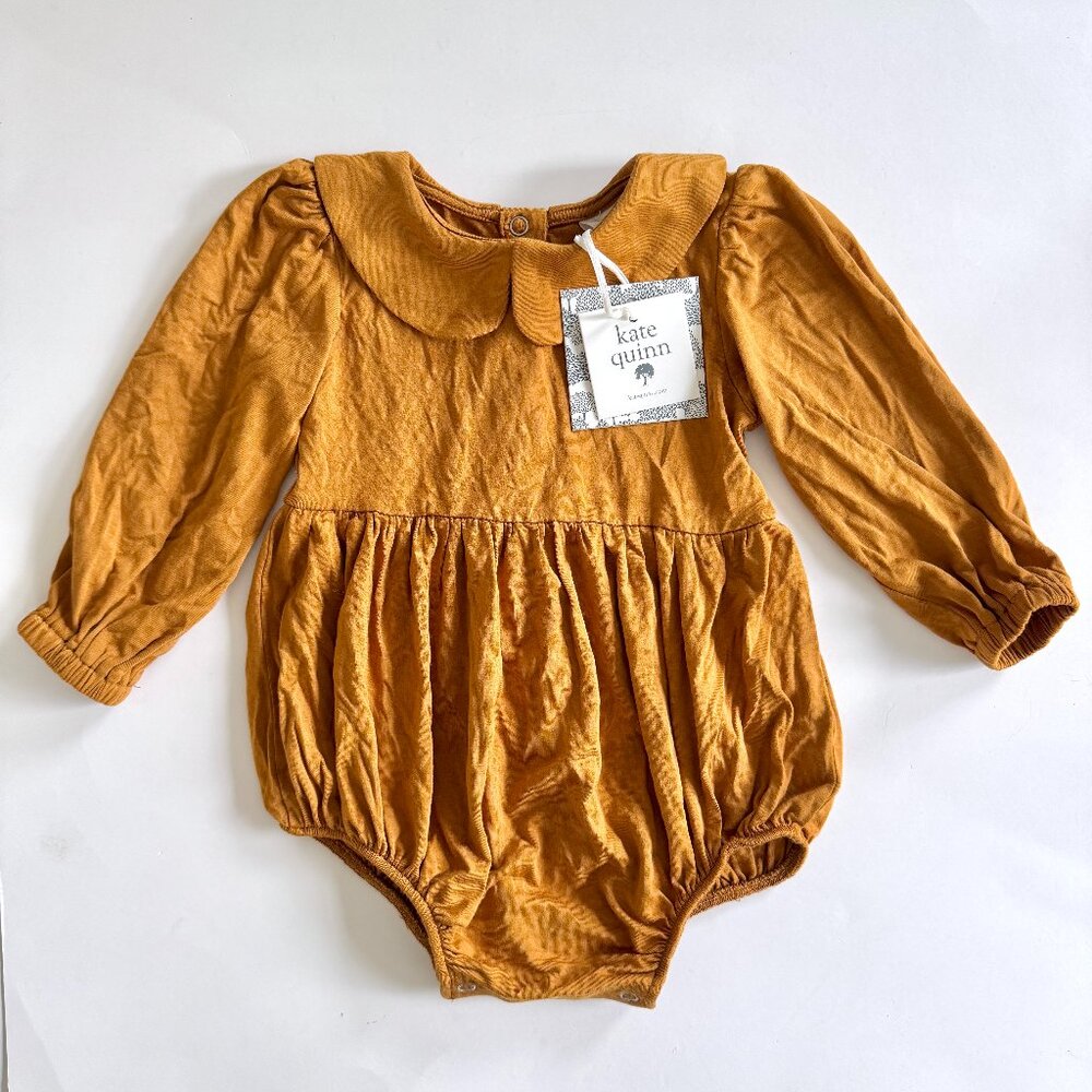 NWT Kate Quinn Mustard Peter Pan Collar Bubble Romper 12-18M